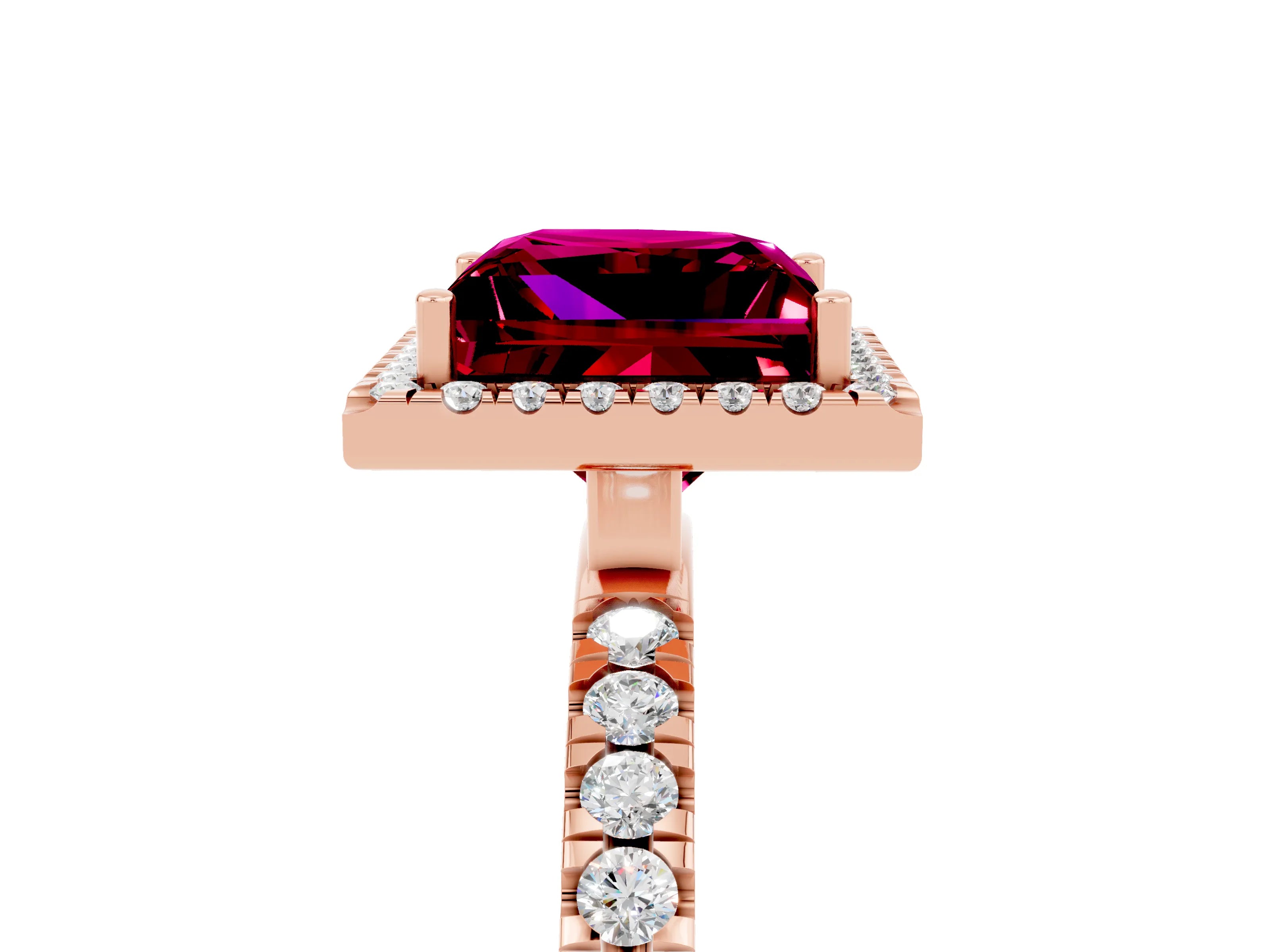 Rose gold Princess Cut Halo Diamond Pave Band with Prong Setting_5