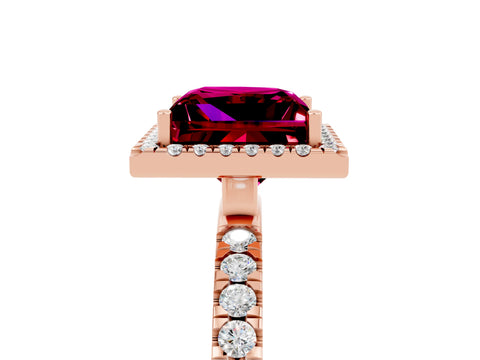 Rose gold Princess Cut Halo Diamond Pave Band with Prong Setting_5