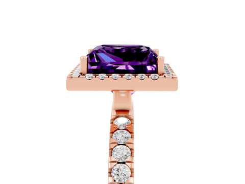 Rose gold Princess Cut Halo Diamond Pave Band with Prong Setting_5