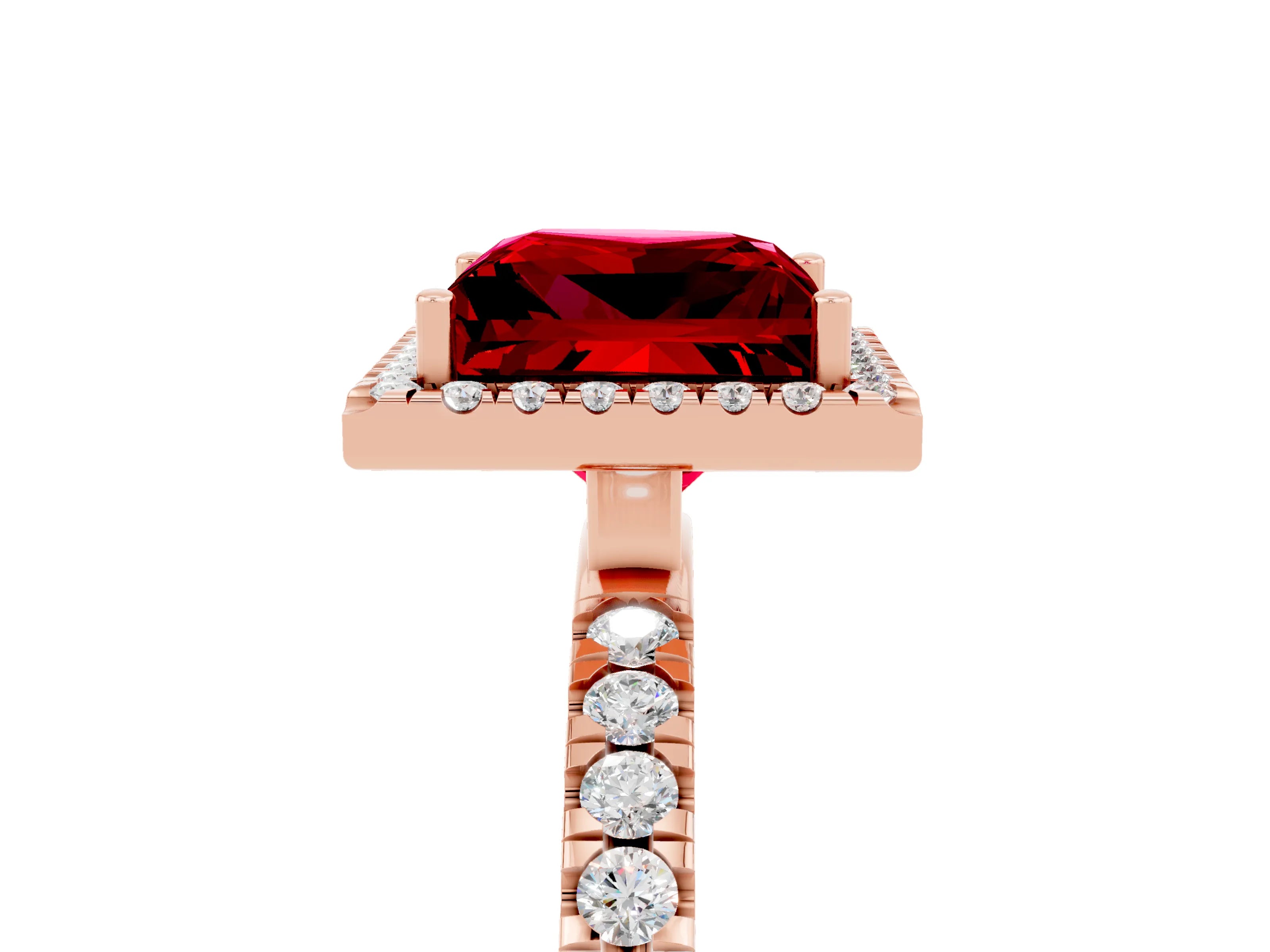 Rose gold Princess Cut Halo Diamond Pave Band with Prong Setting_5