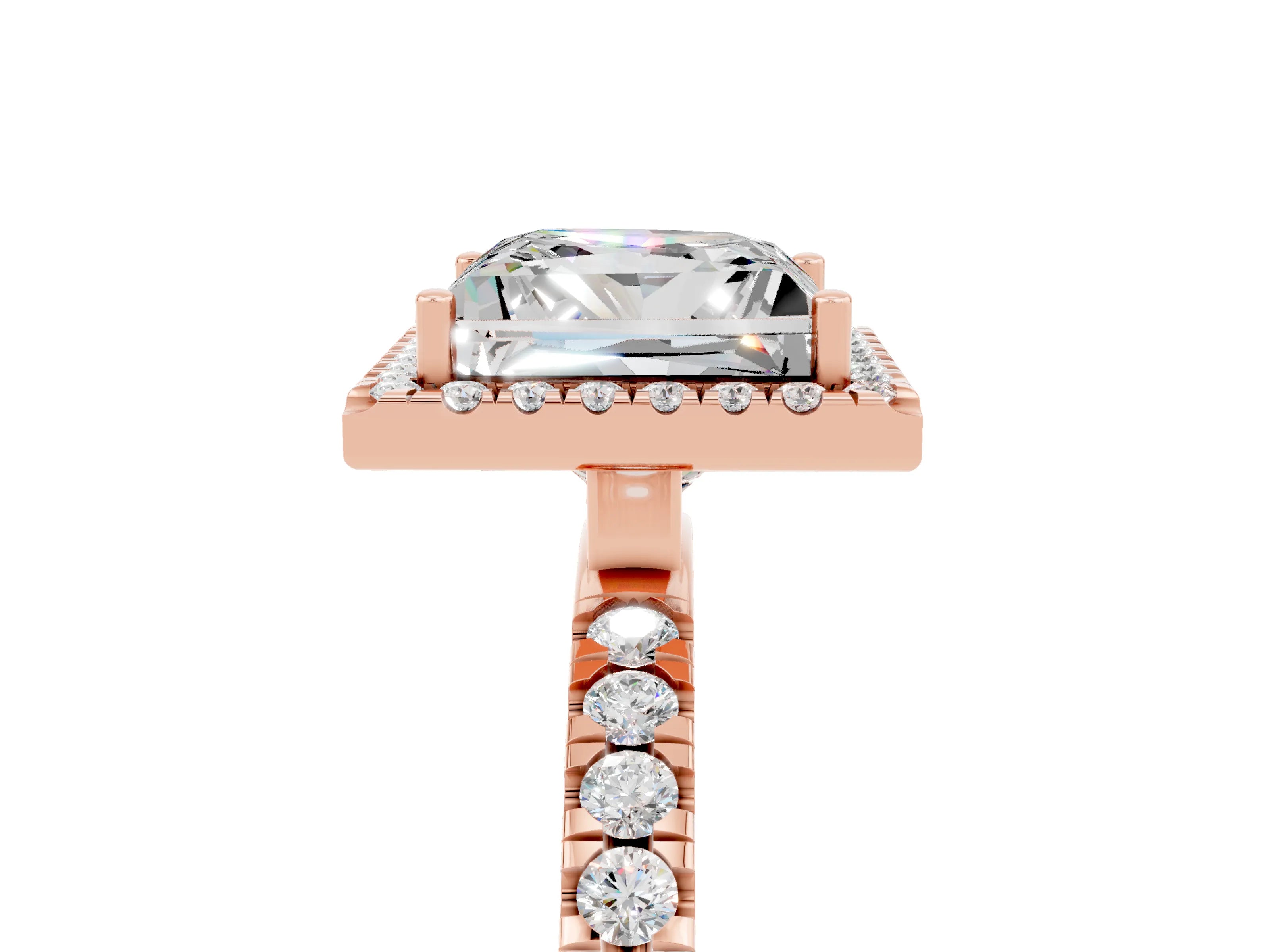 Rose gold Princess Cut Halo Diamond Pave Band with Prong Setting_5