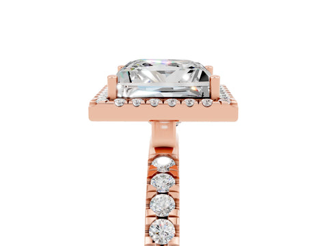 Rose gold Princess Cut Halo Diamond Pave Band with Prong Setting_5