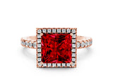Rose gold Princess Cut Halo Diamond Pave Band with Prong Setting