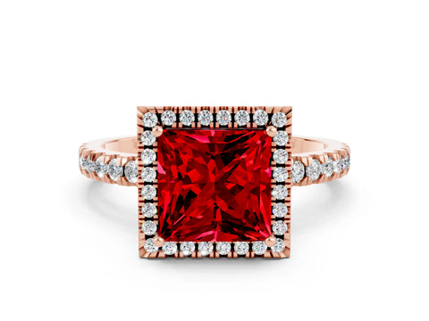Rose gold Princess Cut Halo Diamond Pave Band with Prong Setting