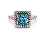 Rose gold Princess Cut Halo Diamond Pave Band with Prong Setting