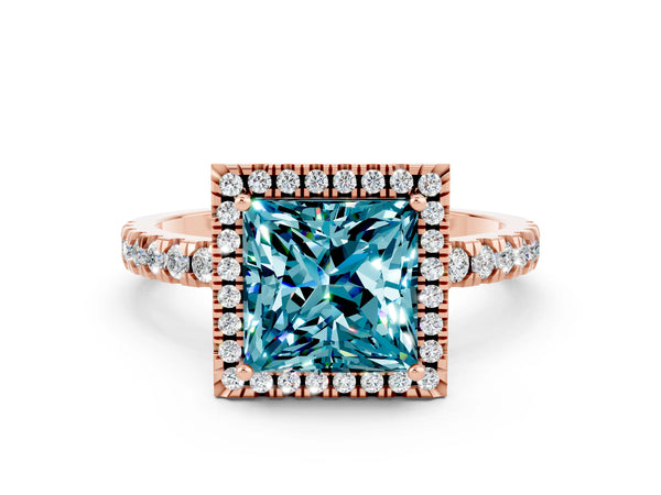 Rose gold Princess Cut Halo Diamond Pave Band with Prong Setting