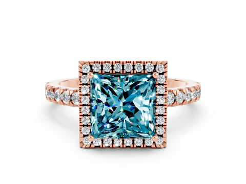 Rose gold Princess Cut Halo Diamond Pave Band with Prong Setting