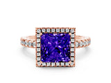 Rose gold Princess Cut Halo Diamond Pave Band with Prong Setting