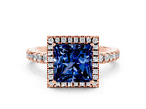 Rose gold Princess Cut Halo Diamond Pave Band with Prong Setting