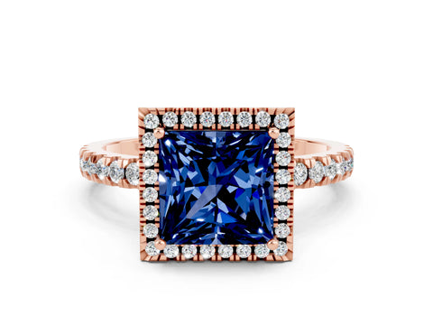 Rose gold Princess Cut Halo Diamond Pave Band with Prong Setting