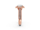 Rose gold Princess Cut Halo Diamond Ring with Beaded Split Shank and Four-Prong Setting_11