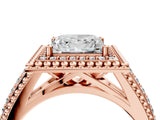 Rose gold Princess Cut Halo Diamond Ring with Beaded Split Shank and Four-Prong Setting_13