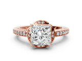 Rose gold Princess Cut Halo Diamond Ring with Channel Set Band and Four-Prong Setting_32