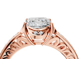 Rose gold Princess Cut Halo Diamond Ring with Channel Set Band and Four-Prong Setting_36
