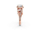 Rose gold Princess Cut Halo Diamond Ring with Milgrain and Bezel Accents on a Split Shank Band_17
