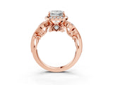 Rose gold Princess Cut Halo Diamond Ring with Milgrain and Bezel Accents on a Split Shank Band_18
