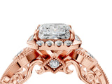 Rose gold Princess Cut Halo Diamond Ring with Milgrain and Bezel Accents on a Split Shank Band_19