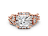 Rose gold Princess Cut Halo Diamond Ring with Milgrain and Bezel Accents on a Split Shank Band_27
