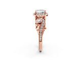 Rose gold Princess Cut Halo Diamond Ring with Milgrain and Bezel Accents on a Split Shank Band_29