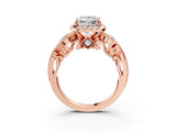 Rose gold Princess Cut Halo Diamond Ring with Milgrain and Bezel Accents on a Split Shank Band_30