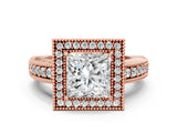 Rose gold Princess Cut Halo Diamond Ring with Pavé Band and Four-Prong Setting_65