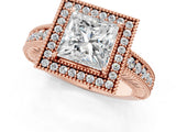 Rose gold Princess Cut Halo Diamond Ring with Pavé Band and Four-Prong Setting_66