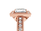 Rose gold Princess Cut Halo Diamond Ring with Pavé Band and Four-Prong Setting_70