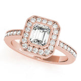 Rose gold Princess-Cut Halo Diamond Ring with Pavé Band and Milgrain Prong Setting 2