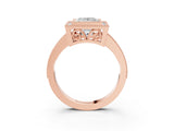 Rose gold Princess Cut Halo Diamond Ring with Pavé Band and Milgrain Prong Setting_35