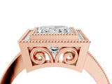 Rose gold Princess Cut Halo Diamond Ring with Pavé Band and Milgrain Prong Setting_36