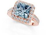 Rose gold Princess Cut Halo Diamond Ring with Pavé Band and Three-Prong Setting_1