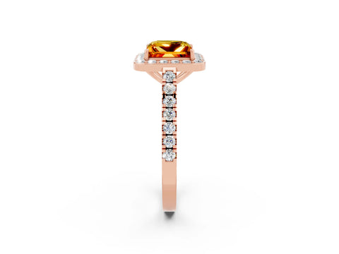 Rose gold Princess Cut Halo Diamond Ring with Pavé Band and Three-Prong Setting_2