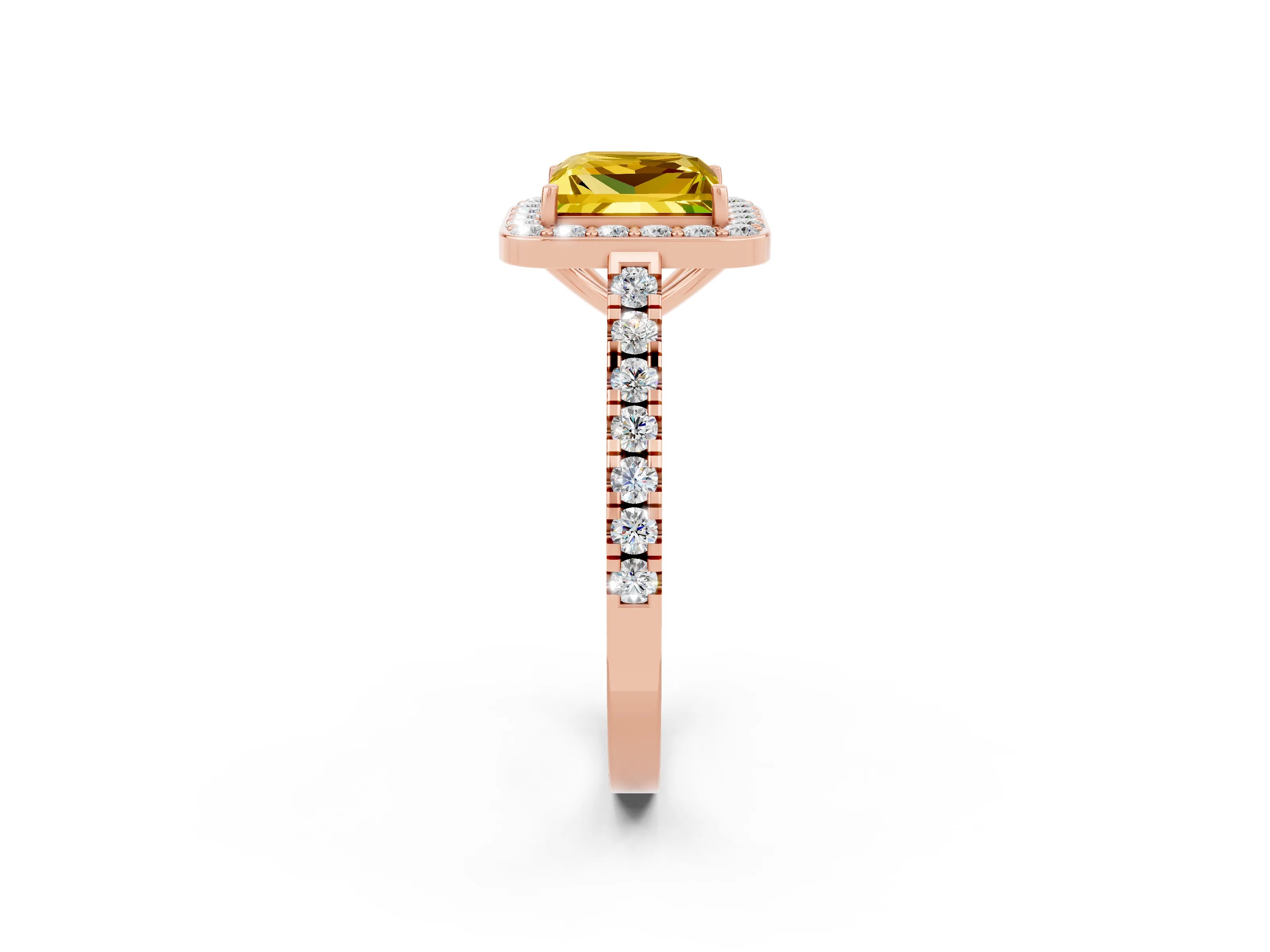 Rose gold Princess Cut Halo Diamond Ring with Pavé Band and Three-Prong Setting_2