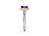Rose gold Princess Cut Halo Diamond Ring with Pavé Band and Three-Prong Setting_2