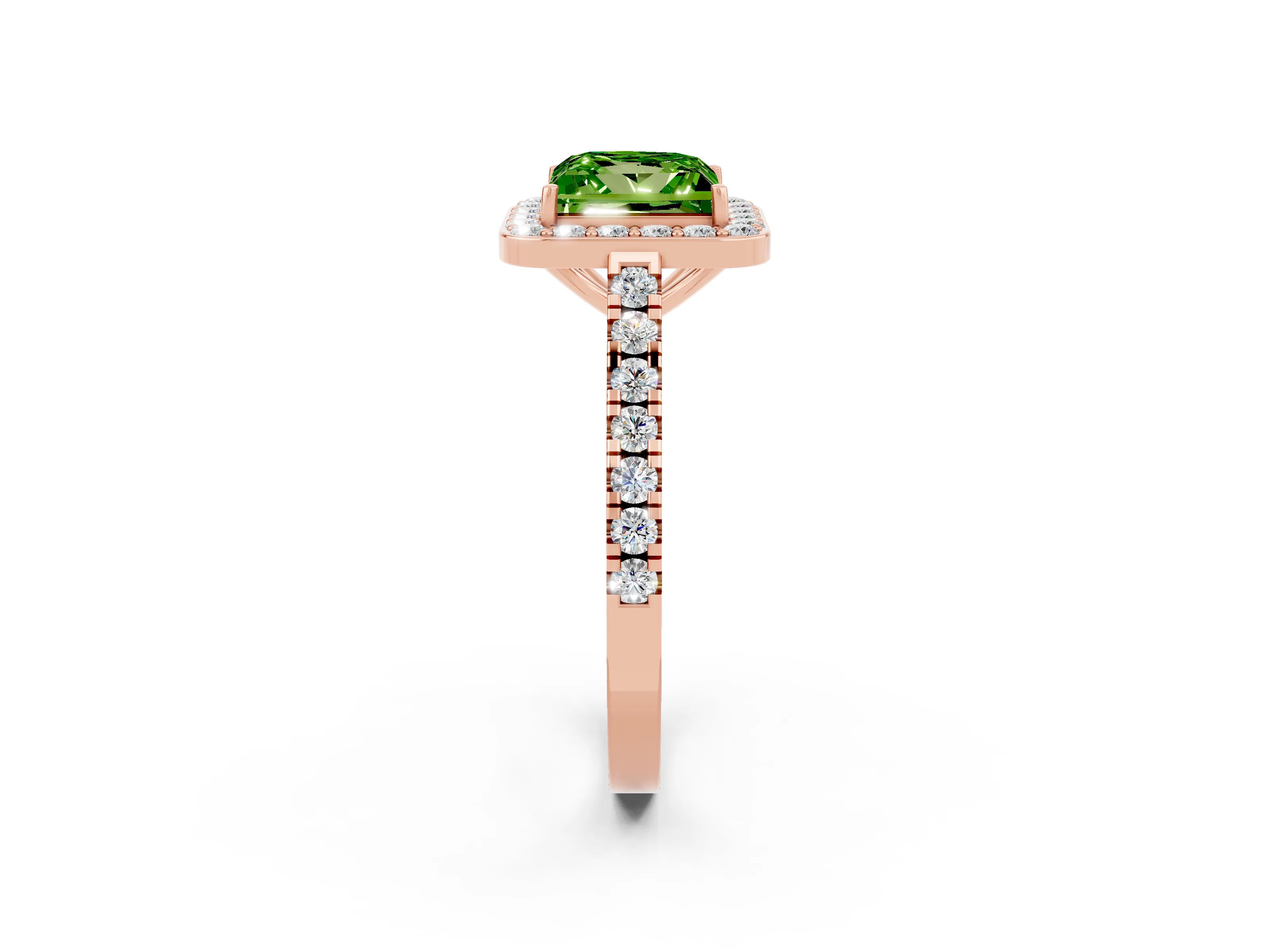 Rose gold Princess Cut Halo Diamond Ring with Pavé Band and Three-Prong Setting_2