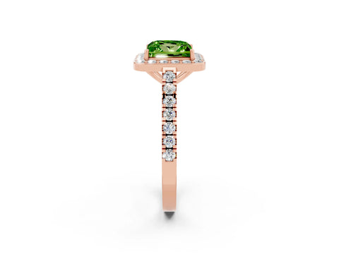 Rose gold Princess Cut Halo Diamond Ring with Pavé Band and Three-Prong Setting_2