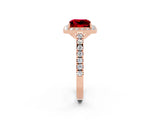 Rose gold Princess Cut Halo Diamond Ring with Pavé Band and Three-Prong Setting_2