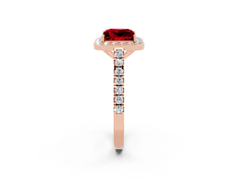 Rose gold Princess Cut Halo Diamond Ring with Pavé Band and Three-Prong Setting_2