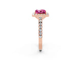Rose gold Princess Cut Halo Diamond Ring with Pavé Band and Three-Prong Setting_2