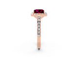 Rose gold Princess Cut Halo Diamond Ring with Pavé Band and Three-Prong Setting_2