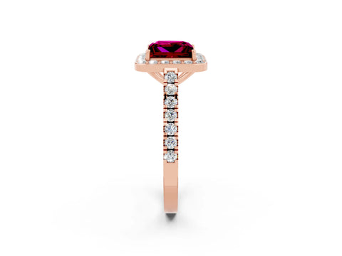 Rose gold Princess Cut Halo Diamond Ring with Pavé Band and Three-Prong Setting_2
