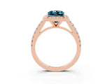 Rose gold Princess Cut Halo Diamond Ring with Pavé Band and Three-Prong Setting_3