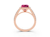 Rose gold Princess Cut Halo Diamond Ring with Pavé Band and Three-Prong Setting_3