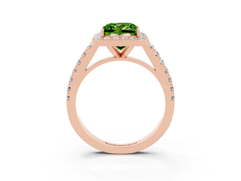 Rose gold Princess Cut Halo Diamond Ring with Pavé Band and Three-Prong Setting_3