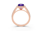 Rose gold Princess Cut Halo Diamond Ring with Pavé Band and Three-Prong Setting_3