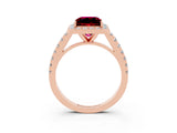 Rose gold Princess Cut Halo Diamond Ring with Pavé Band and Three-Prong Setting_3