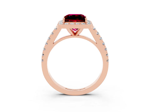 Rose gold Princess Cut Halo Diamond Ring with Pavé Band and Three-Prong Setting_3