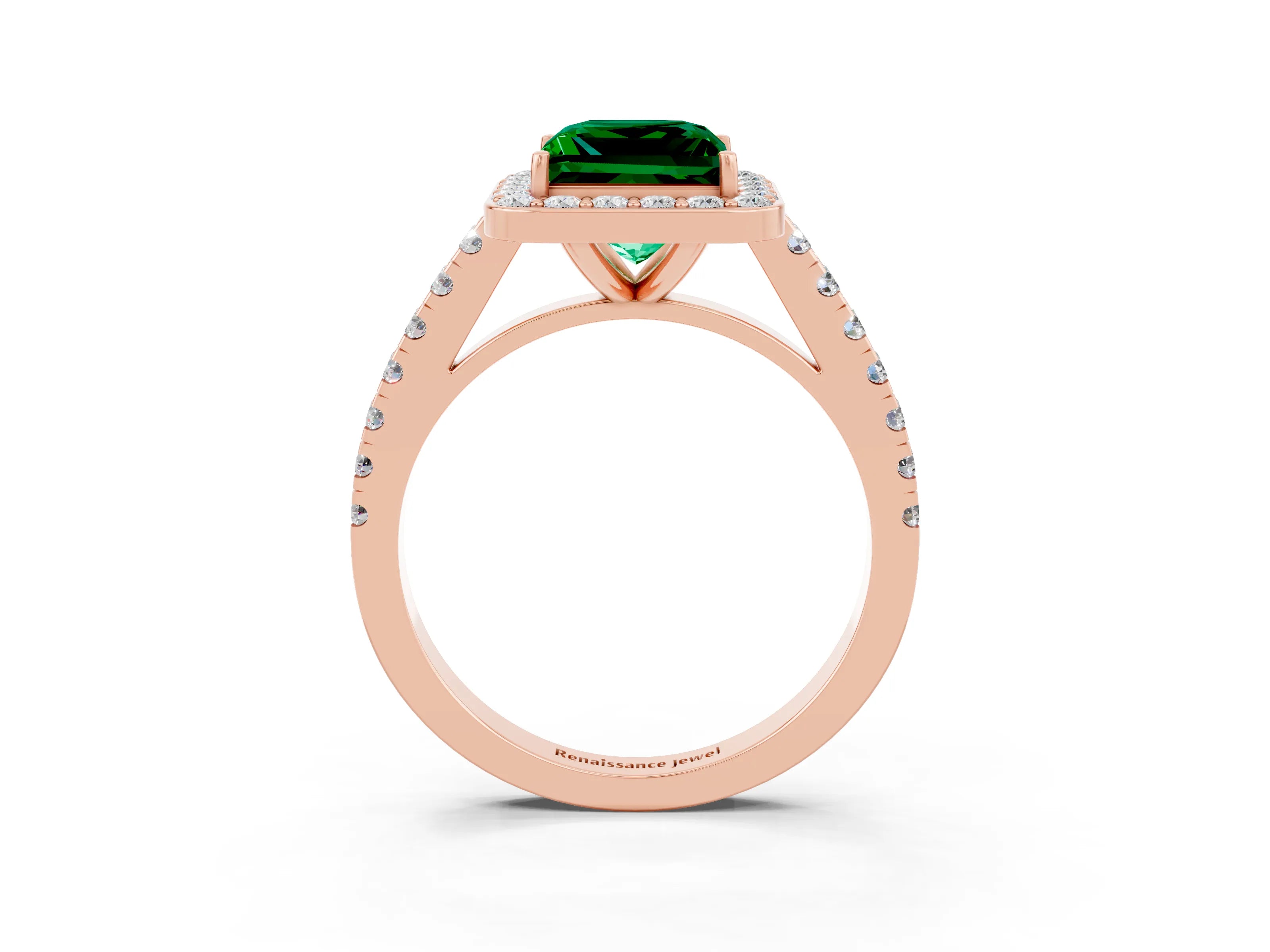 Rose gold Princess Cut Halo Diamond Ring with Pavé Band and Three-Prong Setting_3