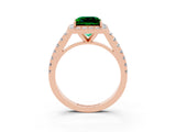 Rose gold Princess Cut Halo Diamond Ring with Pavé Band and Three-Prong Setting_3