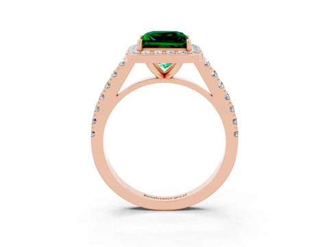 Rose gold Princess Cut Halo Diamond Ring with Pavé Band and Three-Prong Setting_3